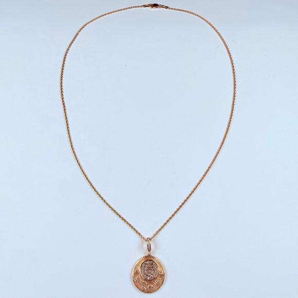 14K Solid Yellow Gold Midas 38 Real Diamond Pave Disc Pendant Necklace Turkey - Picture 6 of 11